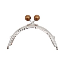 Angel Çanta Aksesuar 10.5 Cm Gümüş Metal Kahverengi Toplu Oval Cüzdan Klipsi Çanta Bursu Model 2