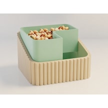 3d Baskı Fıstık Kasesi - Çift Hazneli Kabuk Ayırıcı Sunum Kasesi - Bej Mint Çok Renkli
