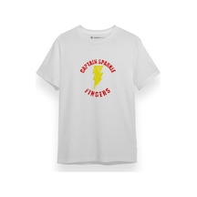 Shazam Captain Sparkle Fingers Beyaz Kısa Kol Erkek Tshirt 001