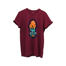 Balıkçılık Ve Macera Tema Baskılı %100 Pamuk Regular Fit Bisiklet Yaka Unisex T-shirt Bordo