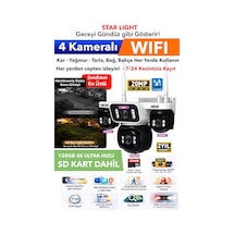 4 Kameralı Wıfı Güvenlik Kamerası Ultra Renkli Gece Görüşü - Otomatik Kişi Takibi - Cepten İzle
