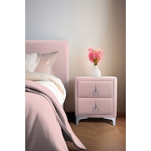 Harmony Silver Iki Çekmeceli Komodin- Yatak Odası Kumaş Döşemeli 2 Kapaklı Komodin Modeli Pembe