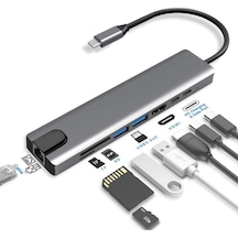 Grc Accessory 8 in 1 4K Type C USB 3.0 Hub HDMI RJ45 SDTF Adaptörü