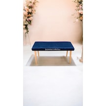 Ahşap Ayaklı Handmade Geniş Oturum Alanlı Düz Kumaş Pofidik Puf Bench, Ayak Ucu Uzatmalık Lacivert