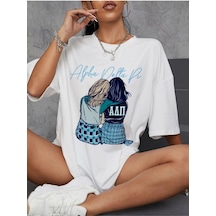 Flood Of Style Kadın Beyaz Best Friend Baskılı Oversize Tshirt