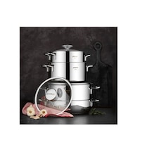 Amboss Cool 8 Parça Cam Kapaklı Çelik Tencere Seti