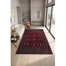 Asya Etnik Desenli Saçaklı Salon Oturma Odası Halısı 39772-10 Bordo