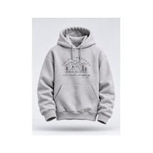 North Whiskers Kamp Anıları Baskılı Unisex Hoodie Outdoor Doğa Temalı Kapüşonlu Sweatshirt Gri - 931461244 Gri - 931461244 Gri