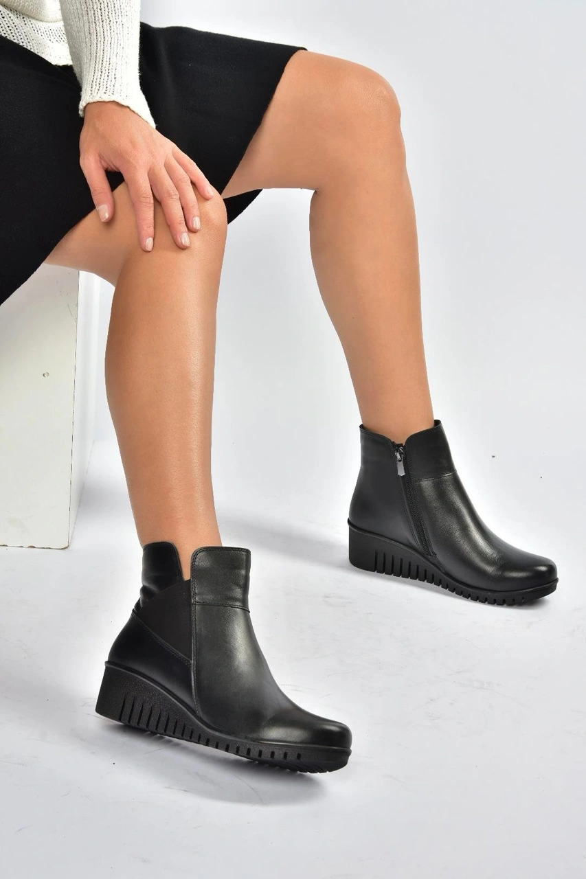 Fox Shoes V324221103 Siyah Hakiki Deri Klasik Kadın Bot Siyah-hakiki Deri