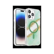 Onegif Apple Uyumlu iPhone 15 Pro Max Lotus Simli Magsafe Kapak - Yeşil