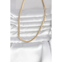 Cm 14k Gold Renk Yassı Yılan Zincir Model 45 Cm Kadın Kolye Altın - Beyaz