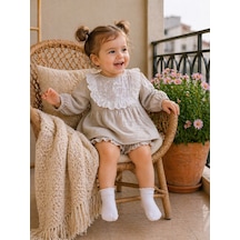 Babyhola Kız Bebek Çocuk Yazlık Elbise Müslin Önlüklü Şortlu Takım 22410 Bej