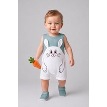 Babyden's Erkek Bebek Tavşan Desenli Yazlık Tulum Fitilli Pamuklu Kolsuz Bebek Tulumu Çıtçıtlı Romper 0-9 Ay Haki