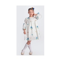 Mnk Baby & Kids Otantik Akdeniz Çiçek Nakışkız Çocuk Müslin Elbise M00706 Beyaz
