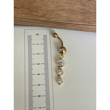 316 L Cerrahi Çelik Standart 10 Mm Baget Taşlı Sallantılı Yuvarlak Model Göbek Piercingi Gold
