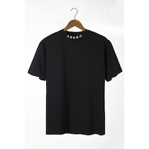 Erkek Siyah Yakası Nakışlı Oversize T-shirt Siyah