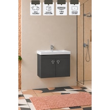Kemer 60 Cm, Alt Banyo Dolabı, Lavabolu, Antrasit, Kapaklı Banyo Dolabı, Seramik Lavabo Dahil, Mdf