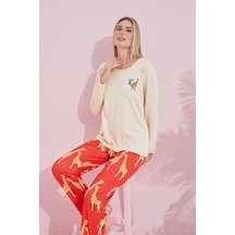 Siyah İnci Pamuklu Örme Pijama Takım 24240167 Krem