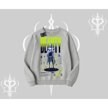 Biskilet Sweatshirt Anime Unity Neon Detaylı Grafik Baskılı Gri