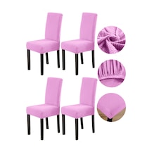 Bambu Nano Kumaş Likralı Lastikli Sandalye Kılıfı Yıkanabilir Esnek Sandalye Örtüsü 4 Lü Set Pudra