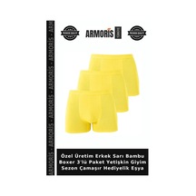 Armoris Özel Üretim Erkek Sarı Bambu Boxer 3'lü Paket Yetişkin Giyim Sezon Çamaşır Hediyelik Eşya