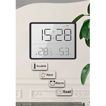 Dijital Oda Termometre Sıcaklık Ve Nem Ölçer Masa Saati Alarm Lcd Ekran Duvara Takılır Siyah