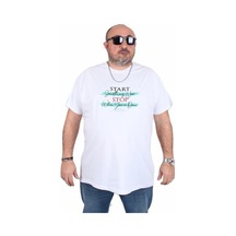 Starbattal Erkek Büyük Beden Sıfır Yaka Tişört Start Stop 25178 Beyaz Beyaz