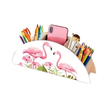 Ahşap Flamingo Masaüstü Kalemlik Kalem Kutusu Organizer Beyaz - Çok Renkli