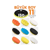150mm 11 Parça Mega Boy Pasta Cila Elyaf Polisaj Süngeri Matkap Uyumlu Parlatma Seti