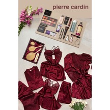Pierre Cardin Saten Altılı Gelin Çeyiz Seti - Ekru Legendary Kozmetik Çeyiz Seti 19'lu Bordo