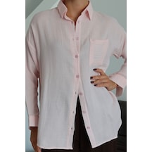 Balenbi Kadın Cepli Oversize Düz Renk Müslin Gömlek 1095 Pembe