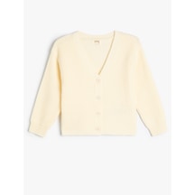 Koton Basic Hırka V Yaka Düğme Detaylı Ekru 5wkg90014at Ekru