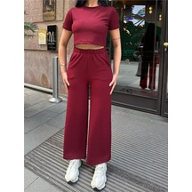 Bordo Modal Polyester Keten Bisiklet Yaka Takım Bordo