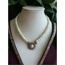 Black Diamond Taşlı Çiçek Figür İnci Kolye Gri