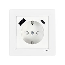Viko Karre 55 Beyaz Usb Type A Ve C Ve Topraklı Priz Çarpma Karşıtı C1 Mekanizma Çabuk Bağlantı