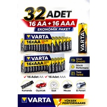 Aa + Aaa Pil 32'lı Set 16 Aa + 16 Aaa 1.5v Ekonomik Toplu Paket Çinko Karbon