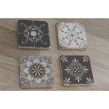 Çiçekli Desenler Doğal Taş Bardak Altlığı 4'lü Set - Natural Stone Coasters-174136 Çok Renkli
