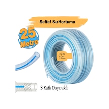 Örgülü Şeffaf Bahçe Hortumu 25 Metre Dayanıklı 3 Katlı Sağlam Çeşme Su Sulama Yıkama Hortum 12.5 Mm 1/2"