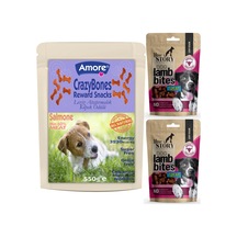 Amore Crazybones Somonlu Atıştırmalık Köpek Ödülü 550 G + Lamb Bites Köpek Ödülü 2'li