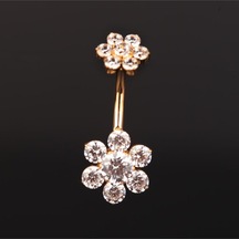 Yüksek Kalite G23 Titanium Zirkon Taşlı Çiçek Titanyum Göbek Piercingi Altın