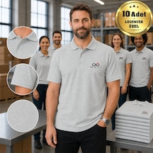 Logonuza Özel 10 Adet Gri Polo Yaka Tişört - Pamuk Unisex Kurumsal Tişört