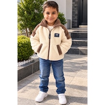 Üç Gül Ticaret Erkek Çocuk Peluş Polar Fermuarlı Mont Krem Kahverengi 6-10 Yaş Krem Krem