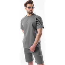 Madmext Füme Overfit Baskılı Erkek Şort T-shirt Takım E7302 Füme
