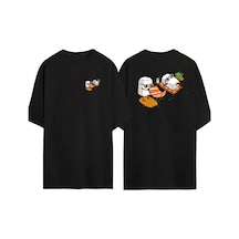 Thewert Unisex Güneşlenen Sushi Ön Arka Baskılı Sıyah Oversize T-shirt Siyah