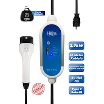 Hims 3.7kw 10 Metre Kablolu Ev Tipi Taşınabilir Elektrikli Araç Şarj İstasyonu Hctk-g-3-10 10m Kablolu, 16A, 3,7kW, Type 2