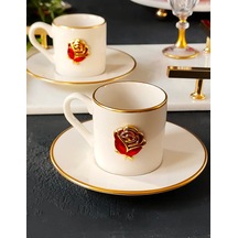 Love Roses 4 Parça 2 Kişilik Yaldızlı Porselen Kahve Fincan Takım