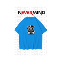 Nevermind Erkek Oversize Siyah Tişört Hip Hop Ayı Baskılı, Sokak Modası S Mavi