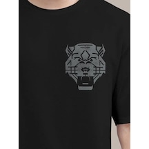 Erkek Kısa Kol Yazlık Tişört Bisiklet Yaka Aslan Baskılı T-shirt - Siyah