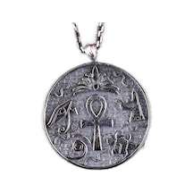 925 Ayar Gümüş Antik Mısır Sembollü Kolye Ucu - Ankh, Horus'un Gözü, Scarab İle El Yapımı Gümüş