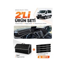 Ford Transit Kapaklı 2013-2018 Uyumlu Torpido Örtüsü + Deri Bagaj Çantası + Sticker - Siyah Gri